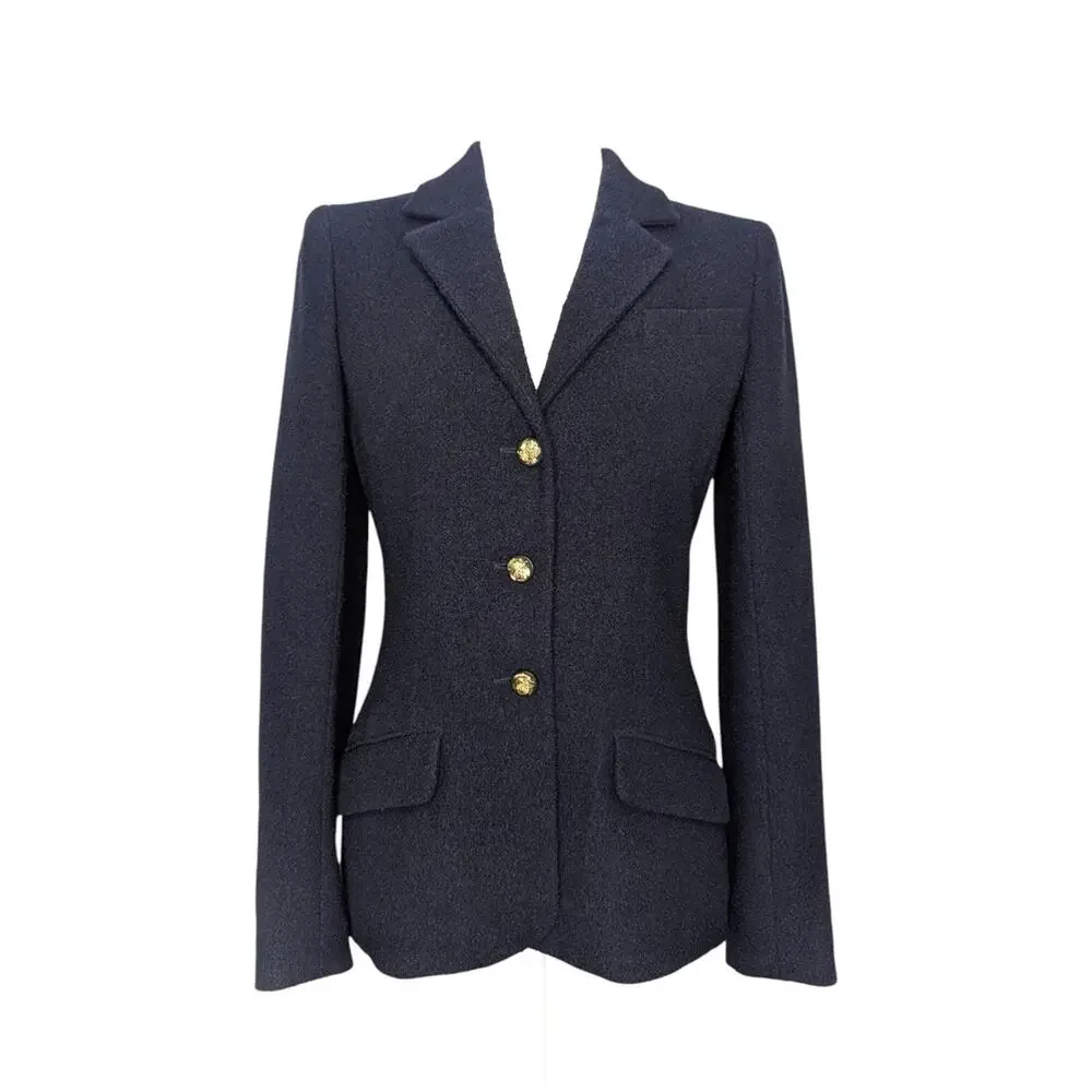 Chanel Cruise 2010 (10C) Jacket Navy Boucle Blazer Gold CC Buttons FR 38 US 6